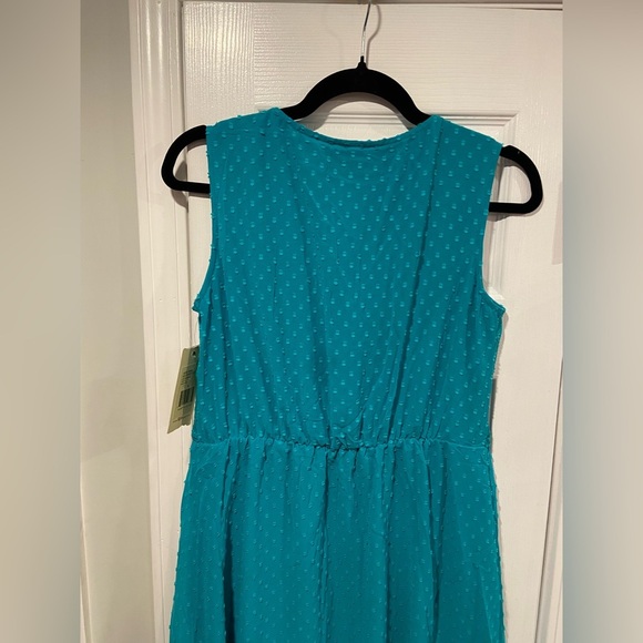 NWT Reba Size S Turquoise Swiss Dot Lace Sleeveless Midi Dress Asymmetrical Hem - Picture 6 of 14